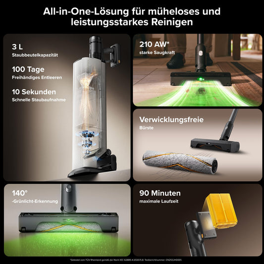 Roborock H60 Hub Ultra Akku Staubsauger mit Auto-Entleerung, 210AW, 90 Min Laufzeit, Anti-Tangle Bürste, LED-Staubdetektion