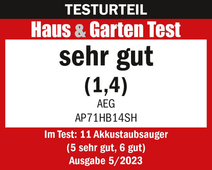 AEG HYGIENIC 7000 Akku-Staubsauger, 2,2 kg ultraleicht, 40 Min Laufzeit, 5-Stufige Filtration, Automatik, Zubehör, AP71HB14SH
