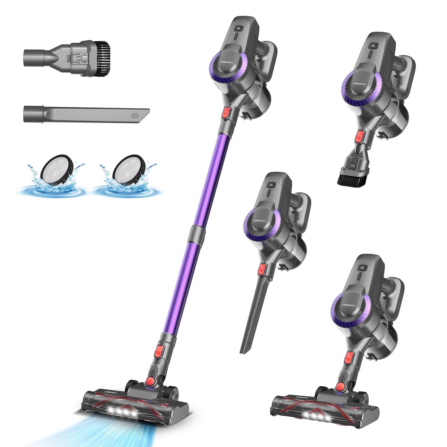 Akku Staubsauger, 25000Pa/175W/50Min Staubsauger Kabellos, Anti-Tangle-Bürste und Selbststehend, Ultraleichter Handstaubsauger akku vacuum cleaner Stielstaubsauger für Teppichen, Hartboden, Tierhaare