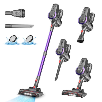 Akku Staubsauger, 25000Pa/175W/50Min Staubsauger Kabellos, Anti-Tangle-Bürste und Selbststehend, Ultraleichter Handstaubsauger akku vacuum cleaner Stielstaubsauger für Teppichen, Hartboden, Tierhaare