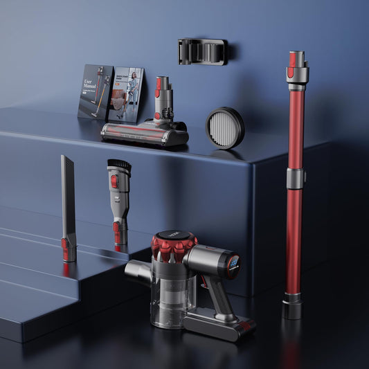 Akku Staubsauger 30000Pa, 55 Min Laufzeit, Kabellos mit Touchscreen & Anti-Tangle-Bürste, Stiel- & Handstaubsauger für Tierhaare, Teppich, Böden