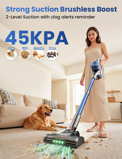Dzaki 45000Pa Akku Staubsauger kabellos mit Smart Display, Standfunktion, langer Laufzeit & Anti-Verhedderungsbürste für Teppich, Böden & Tierhaare