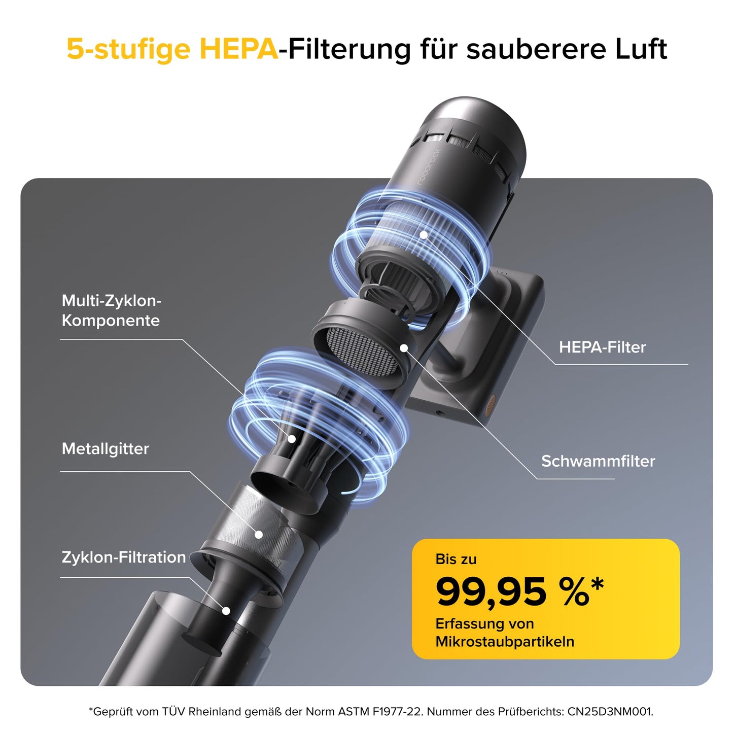 Roborock H60 Ultra Akku Staubsauger kabellos, 210AW, 90 Min Laufzeit, flexibles 90° Saugrohr, LED-Stauberkennung, Anti-Verhedderungsbürste