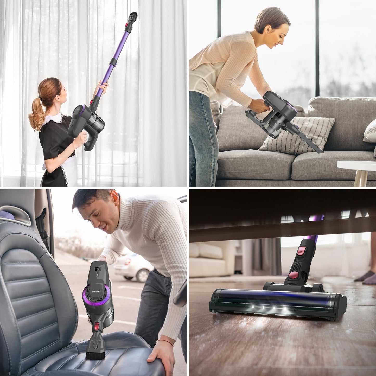 Akku Staubsauger, 25000Pa/175W/50Min Staubsauger Kabellos, Anti-Tangle-Bürste und Selbststehend, Ultraleichter Handstaubsauger akku vacuum cleaner Stielstaubsauger für Teppichen, Hartboden, Tierhaare