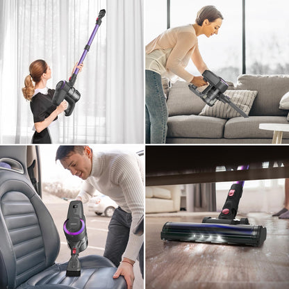 Akku Staubsauger, 25000Pa/175W/50Min Staubsauger Kabellos, Anti-Tangle-Bürste und Selbststehend, Ultraleichter Handstaubsauger akku vacuum cleaner Stielstaubsauger für Teppichen, Hartboden, Tierhaare