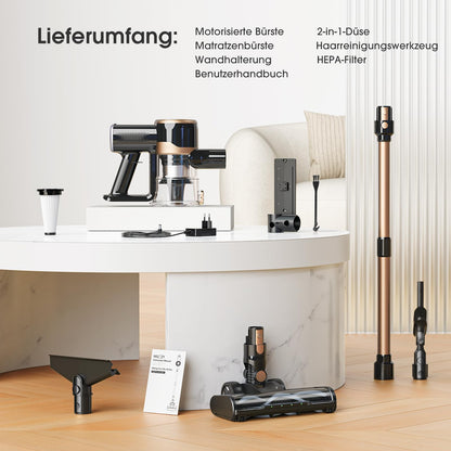 MIUZZY P2 Akku Staubsauger, 30kPa kabellos mit Anti-Verwicklungsbürste & grüner Beleuchtung, selbststehend für Tierhaare, Teppiche & Böden