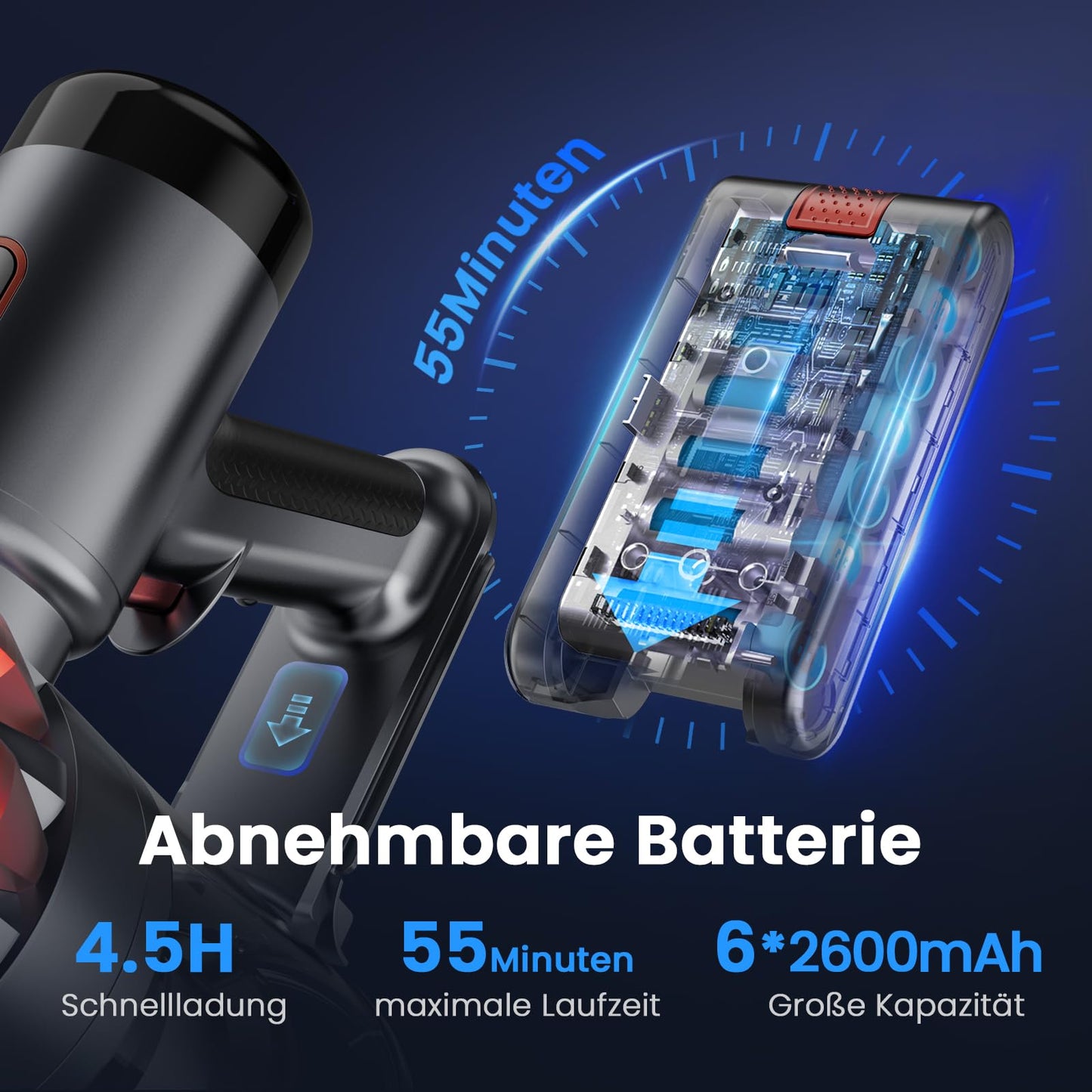 Akku Staubsauger 30000Pa, 55 Min Laufzeit, Kabellos mit Touchscreen & Anti-Tangle-Bürste, Stiel- & Handstaubsauger für Tierhaare, Teppich, Böden