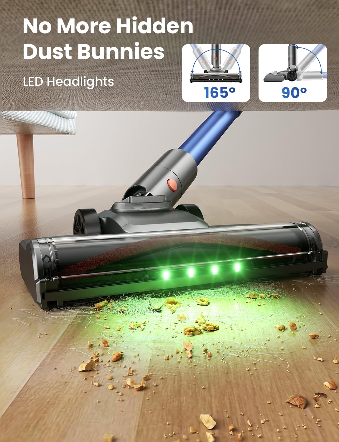 Dzaki 45000Pa Akku Staubsauger kabellos mit Smart Display, Standfunktion, langer Laufzeit & Anti-Verhedderungsbürste für Teppich, Böden & Tierhaare