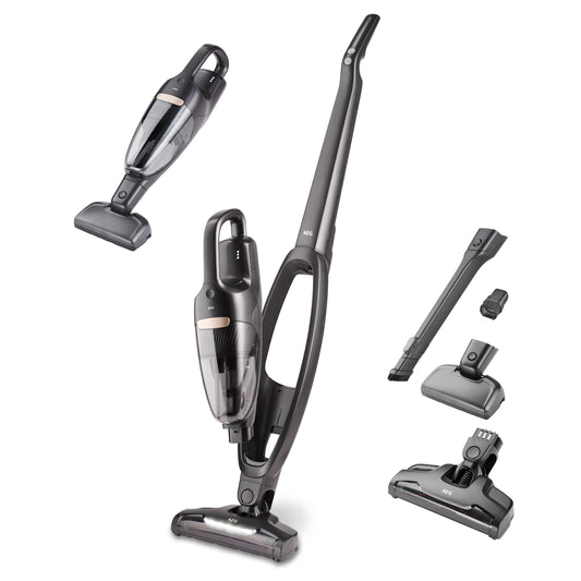 AEG QX6-1-45AN Akku Staubsauger kabellos, 2in1 Handstaubsauger, 45 Min Laufzeit, beutellos, leise, leicht, für Tierhaare, Teppich & Auto, grau