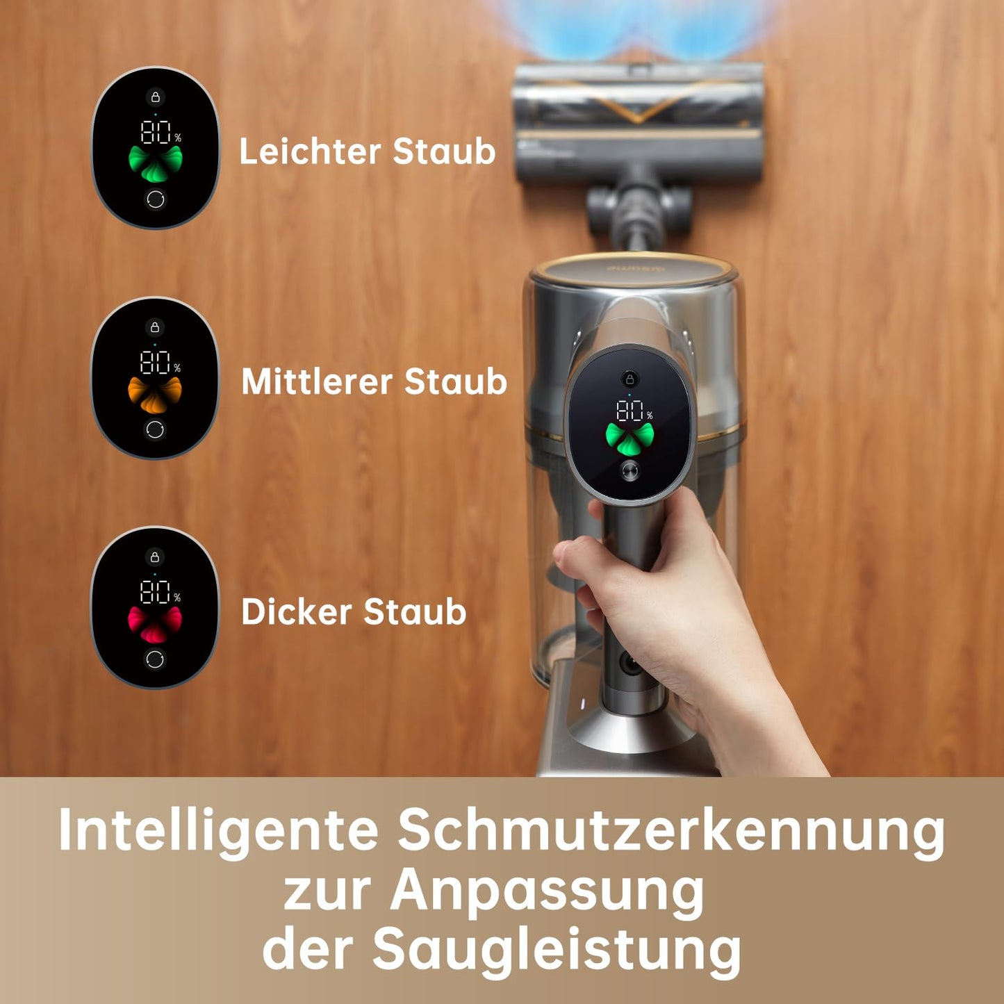 dreame R20 Kabelloser Staubsauger, 190AW Starke Saugkraft, 90min Lange Laufzeit, Schmutzerkennung, LED-Bildschirm, blaues LED-Licht, kein verwickeln, ideal für Hausreinigung, Tierhaare, Teppiche