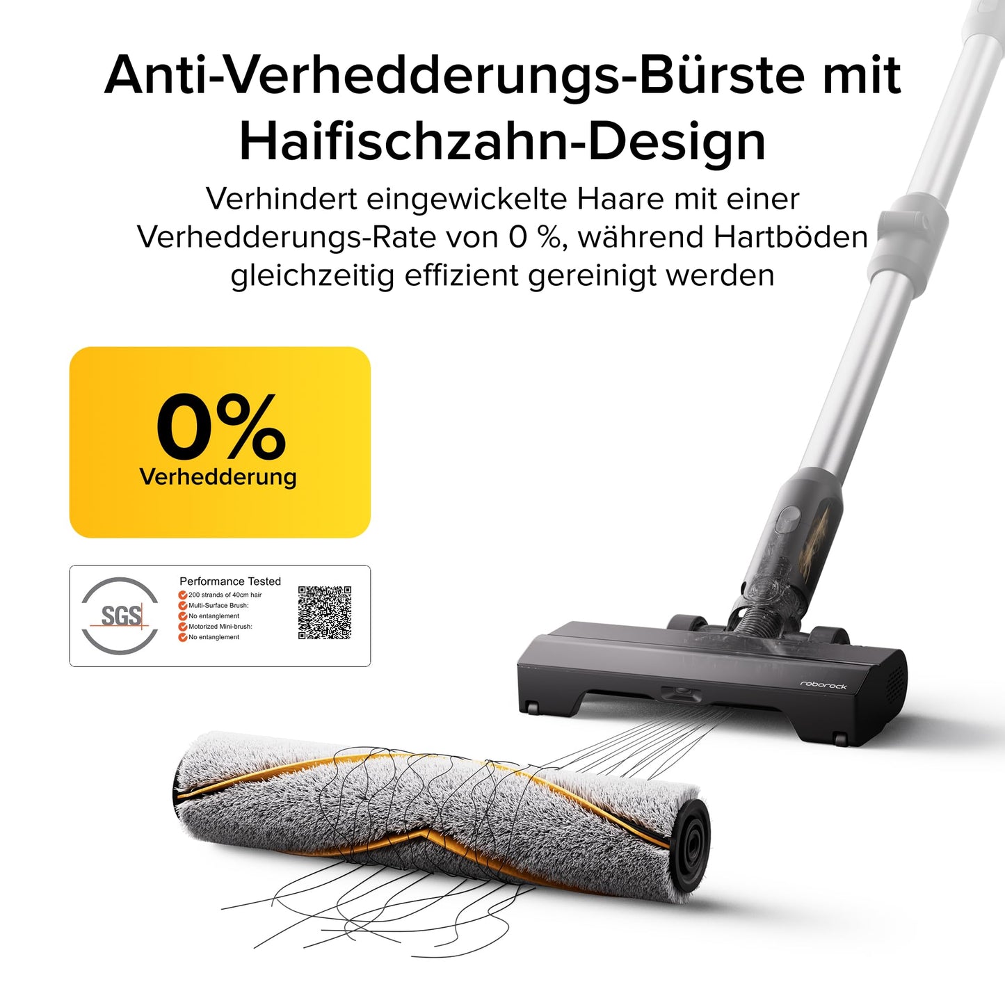 Roborock H60 Ultra Akku Staubsauger kabellos, 210AW, 90 Min Laufzeit, flexibles 90° Saugrohr, LED-Stauberkennung, Anti-Verhedderungsbürste