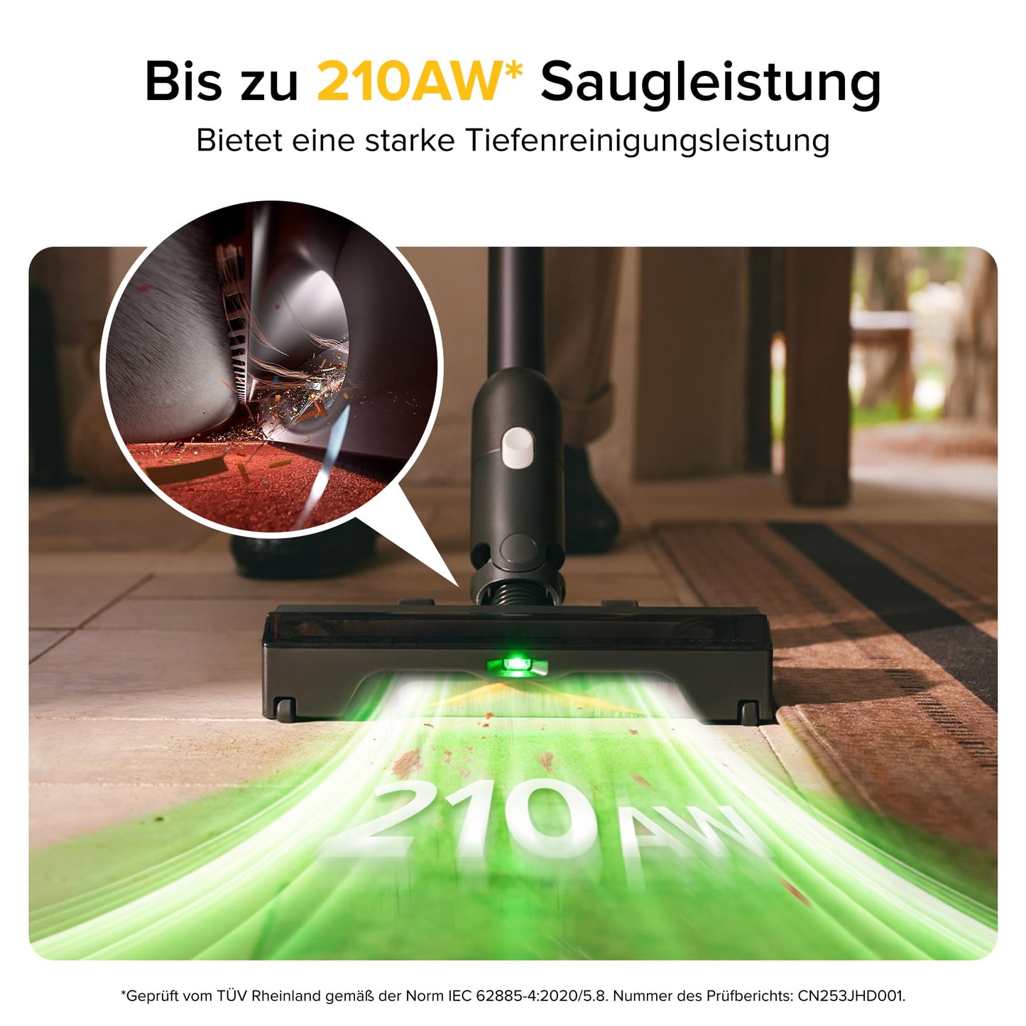 Roborock H60 Ultra Akku Staubsauger kabellos, 210AW, 90 Min Laufzeit, flexibles 90° Saugrohr, LED-Stauberkennung, Anti-Verhedderungsbürste