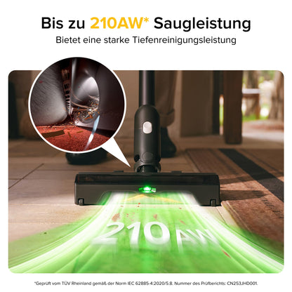 Roborock H60 Ultra Akku Staubsauger kabellos, 210AW, 90 Min Laufzeit, flexibles 90° Saugrohr, LED-Stauberkennung, Anti-Verhedderungsbürste