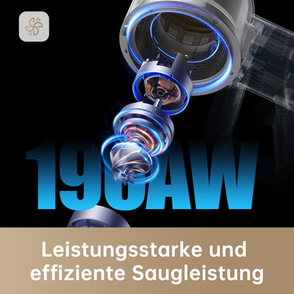 dreame R20 Kabelloser Staubsauger, 190AW Starke Saugkraft, 90min Lange Laufzeit, Schmutzerkennung, LED-Bildschirm, blaues LED-Licht, kein verwickeln, ideal für Hausreinigung, Tierhaare, Teppiche