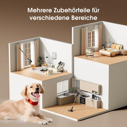 MIUZZY P2 Akku Staubsauger, 30kPa kabellos mit Anti-Verwicklungsbürste & grüner Beleuchtung, selbststehend für Tierhaare, Teppiche & Böden