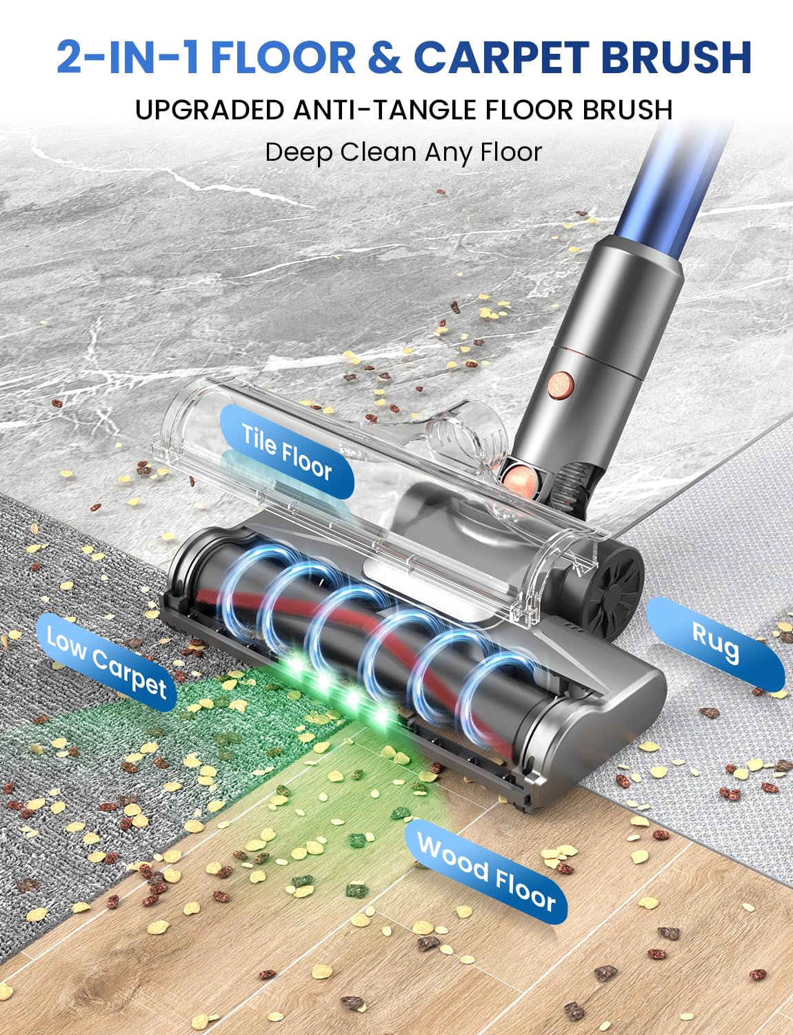 Dzaki 45000Pa Akku Staubsauger kabellos mit Smart Display, Standfunktion, langer Laufzeit & Anti-Verhedderungsbürste für Teppich, Böden & Tierhaare