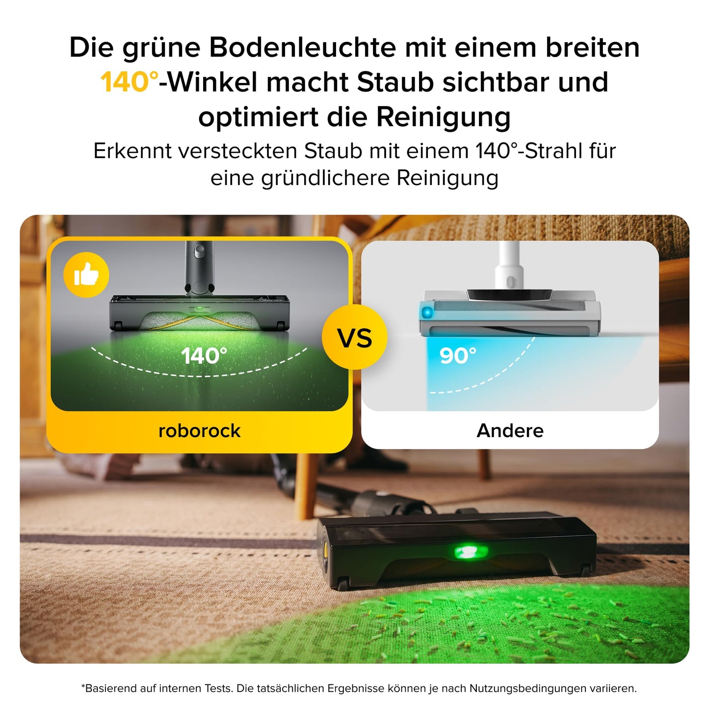 Roborock H60 Ultra Akku Staubsauger kabellos, 210AW, 90 Min Laufzeit, flexibles 90° Saugrohr, LED-Stauberkennung, Anti-Verhedderungsbürste
