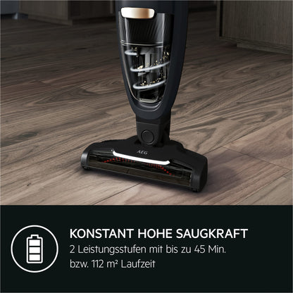 AEG QX6-1-45AN Akku Staubsauger kabellos, 2in1 Handstaubsauger, 45 Min Laufzeit, beutellos, leise, leicht, für Tierhaare, Teppich & Auto, grau