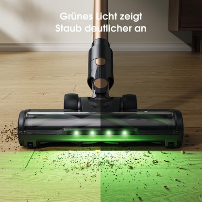 MIUZZY P2 Akku Staubsauger, 30kPa kabellos mit Anti-Verwicklungsbürste & grüner Beleuchtung, selbststehend für Tierhaare, Teppiche & Böden